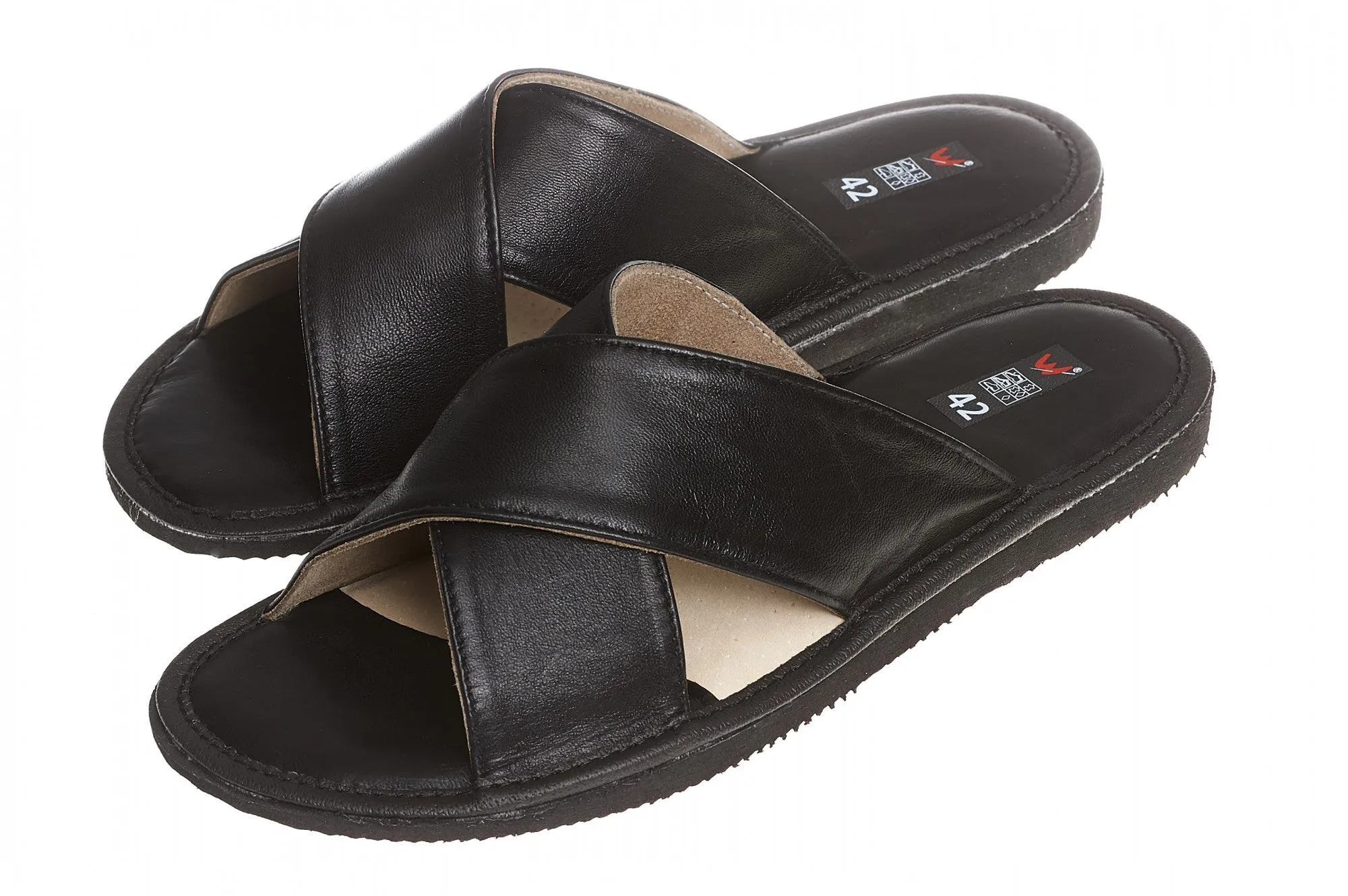 Men's Black Leather Open Toe Slippers | WU-244 Tank Slippers