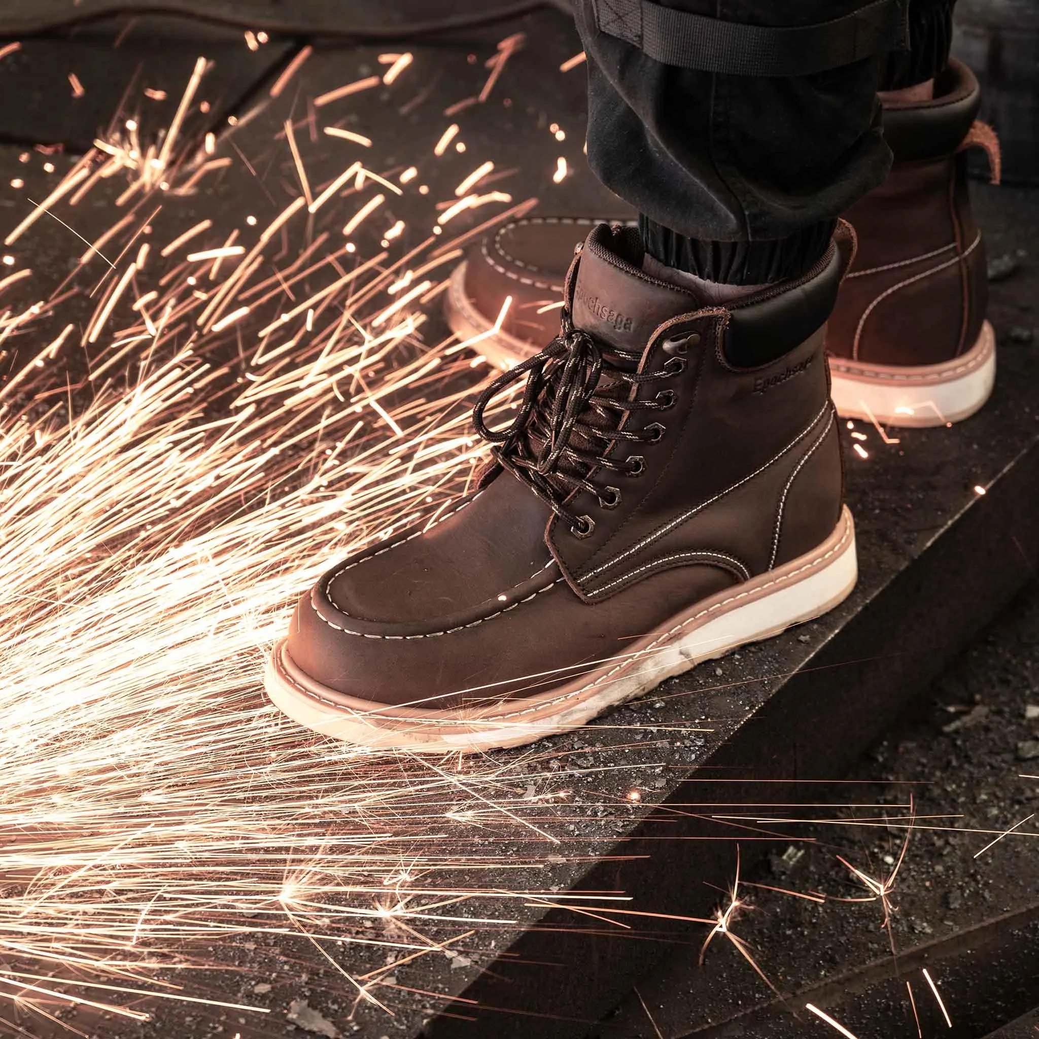 Men's Steel Toe Waterproof Work Boots - Rubber Sole | H004 12 Inch Work Boots