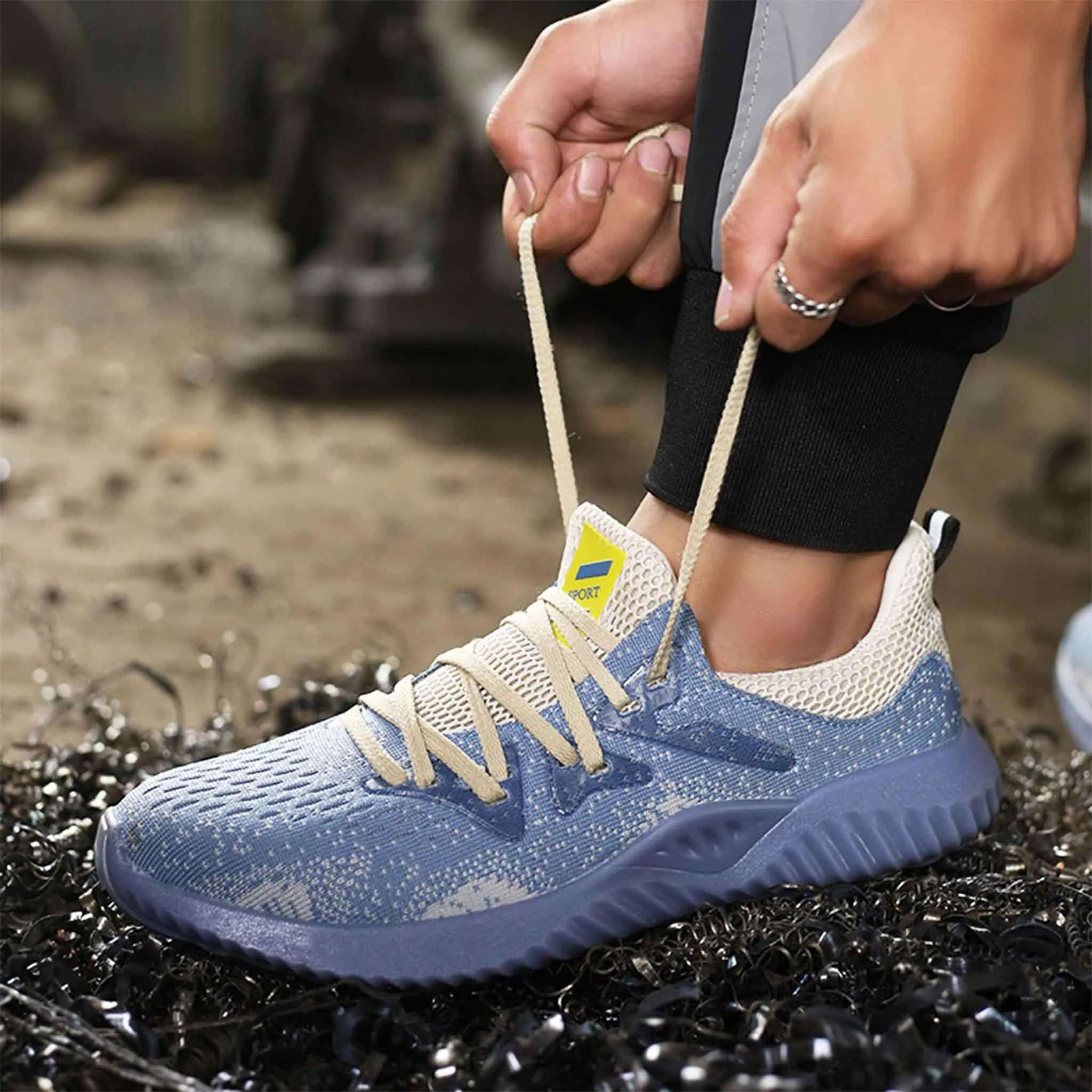 Men's Stylish Blue Steel Toe Sneakers - Lightweight & Protective | B245 Brunt Work Boot Reviews