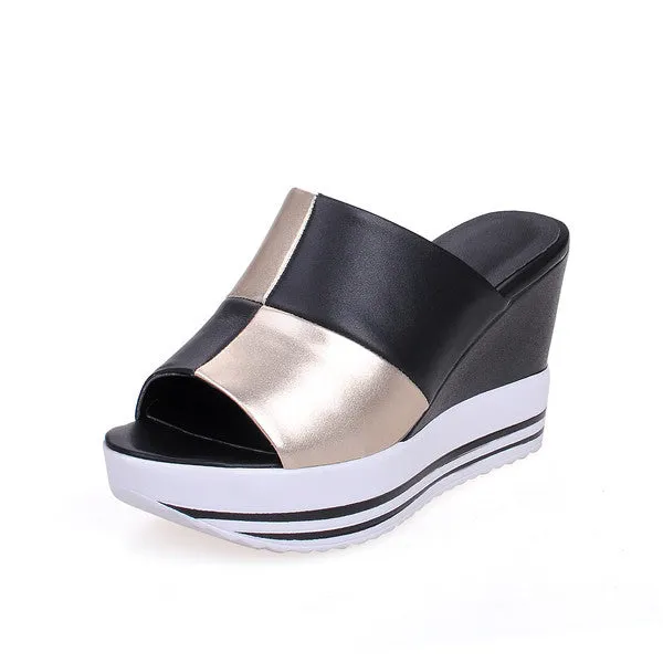 Wild Rag Slide Meotina Genuine Leather Shoes Women Ladies Slippers Causal Platform Wedges Heels Real Leather Women Slides Large Size 9 10 11 44