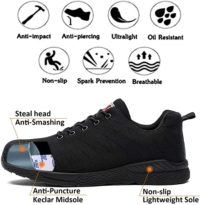 Wedge Sole Pull On Work Boots Mesily Safety Steel Toe Shoes for Men Lightweight Non Slip Work Construction Industrial Shoes - Breathable Sneakers Outdoor Resistant Composite Work Toe Shoes - Size 50 (15.5)