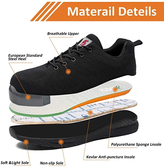 Mesily Safety Steel Toe Shoes for Men Lightweight Non Slip Work Construction Industrial Shoes - Breathable Sneakers Outdoor Resistant Composite Work Toe Shoes - Size 50 (15.5) Work Boots For Walking All Day