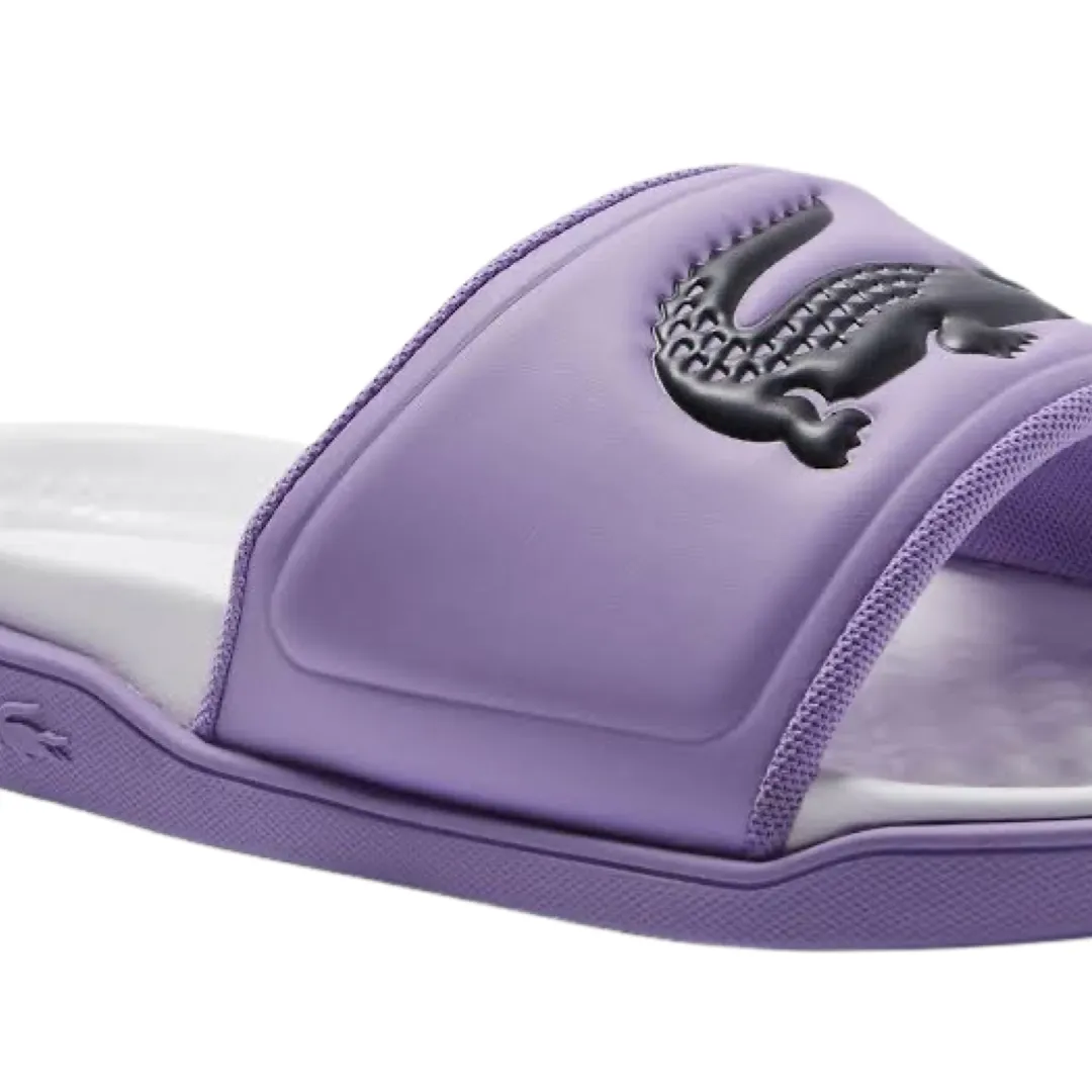 Women's Lacoste Croco Dualiste Slide Lavender Purple Black White Flip Flops Target