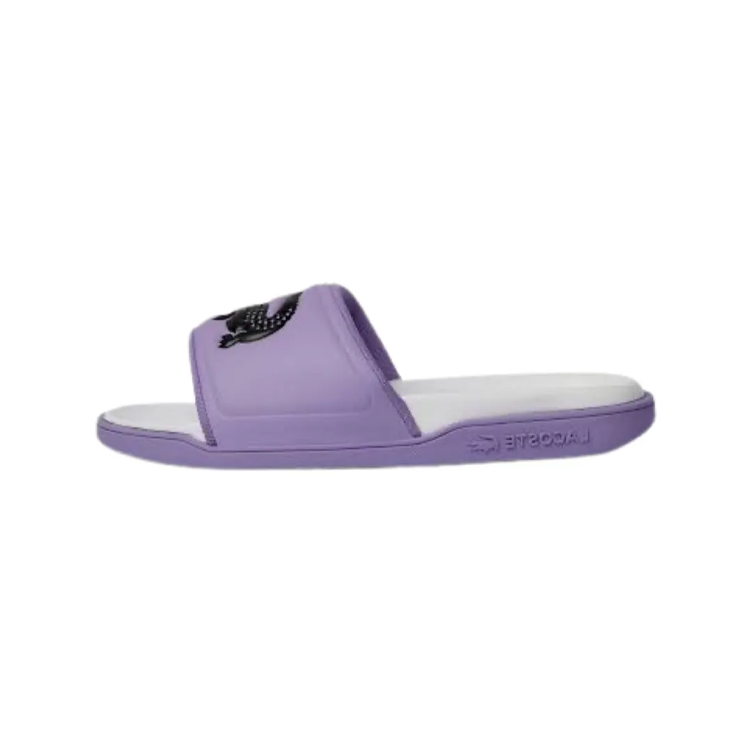 Women's Lacoste Croco Dualiste Slide Lavender Purple Black White Custom Flip Flops For Weddings