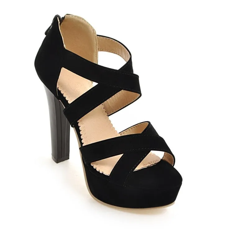 Women's Solid Color Cross Strap Ankle Wrap High Heel Platform Sandals Sandals Grenada Resort