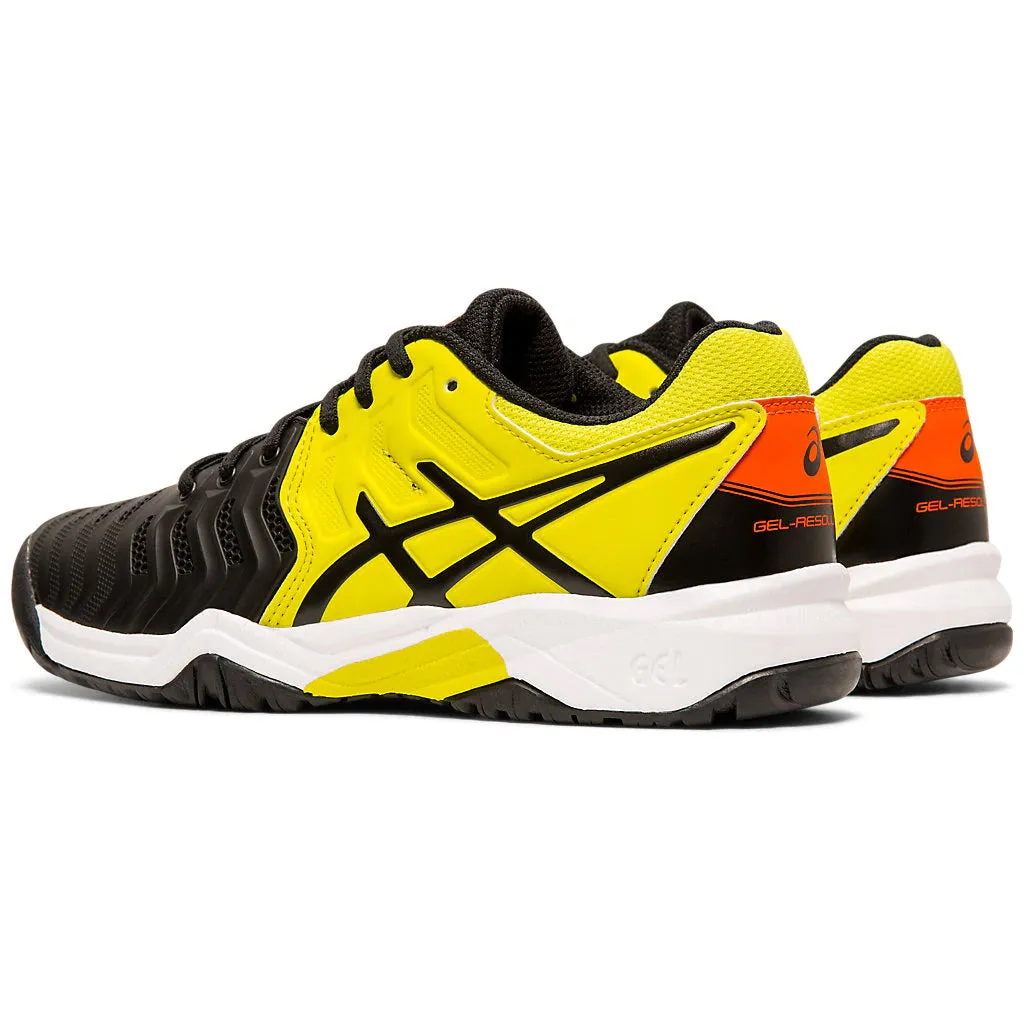 Asics Gel Resolution 7 GS Black Yellow Juniors Tennis Shoes Asics Cross Country Running Shoes
