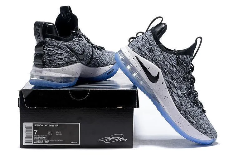 Asics Weightlifting Shoes Heel Height Nike Lebron XV 15 Low EP Grey Black White Men Shoes Sale Size US7,8,8.5,9,10,11,12