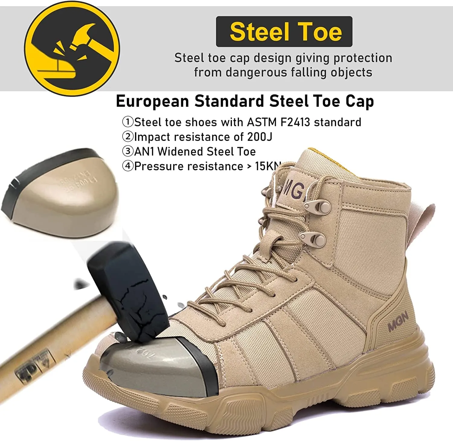 LIWEGHT Safety Boots Slip Resistant Steel Toe Cap 13 4e Work Boots
