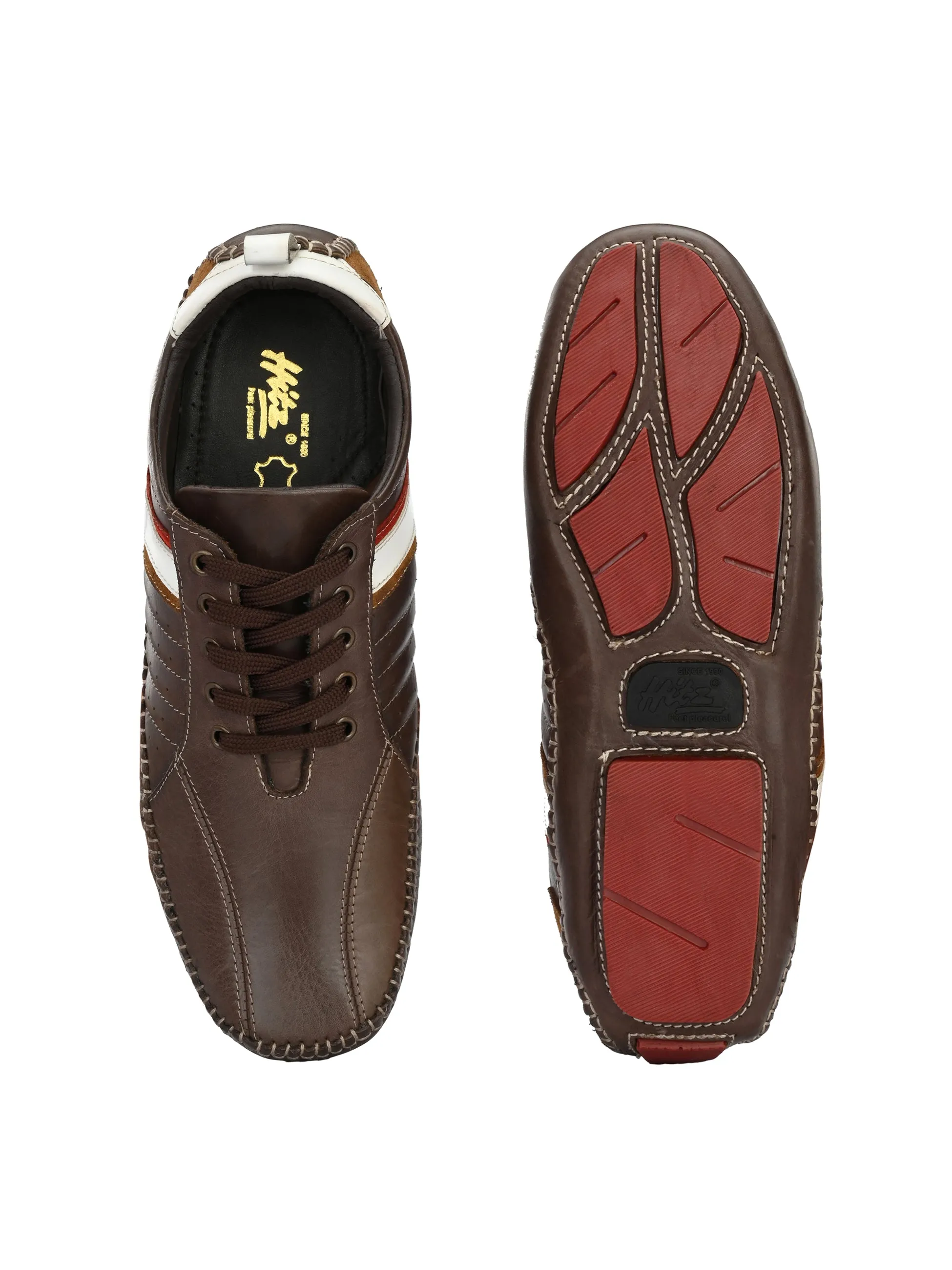 Quilted Sandals Hitz Men's Brown Leather Boat Shoes with Laces