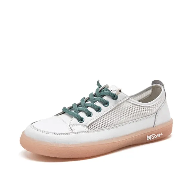 New Genuine Leather Women Sneakers Slip On Fashion Tennis Shoes Steel Toe Sneakers