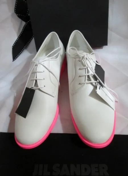 NEW JIL SANDER MEMPHIS BIANCO Shoe Loafer 36 / 6 PINK WHITE Patent Leather Derby Vans Suede Loafers