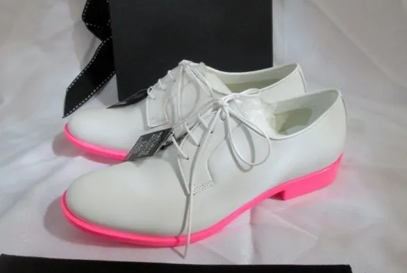 NEW JIL SANDER MEMPHIS BIANCO Shoe Loafer 36 / 6 PINK WHITE Patent Leather Derby Baudoin And Lange Loafers