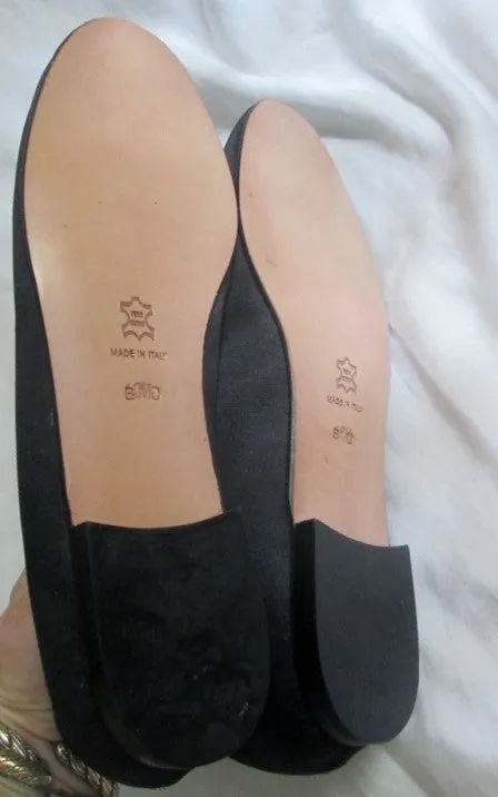 Bearpaw Loafers NEW Womens ANDREA CARRANO Italy Slip On Satin Leather SHOE 10 BLACK