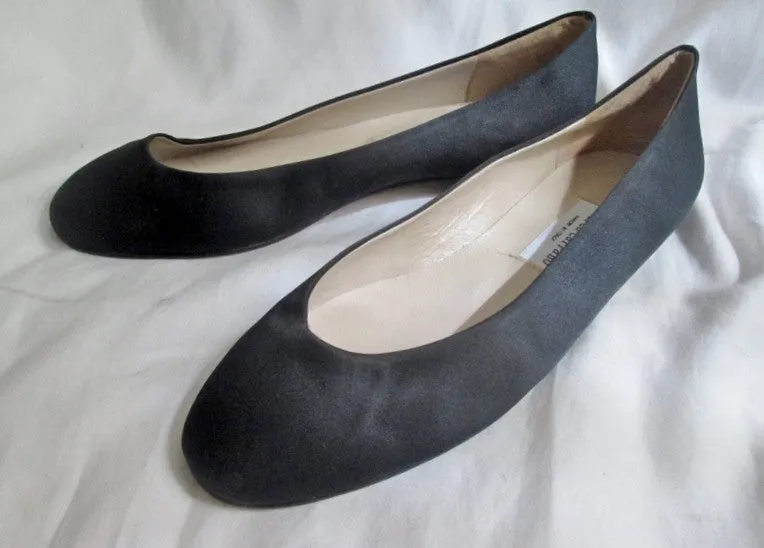 NEW Womens ANDREA CARRANO Italy Slip On Satin Leather SHOE 10 BLACK Como Loafers