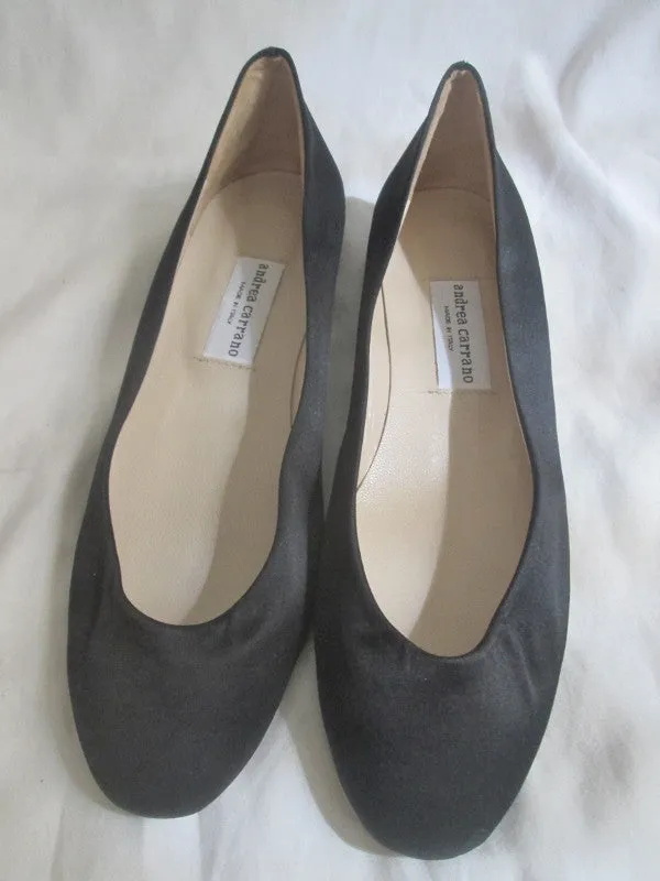 NEW Womens ANDREA CARRANO Italy Slip On Satin Leather SHOE 10 BLACK Loafers Lv