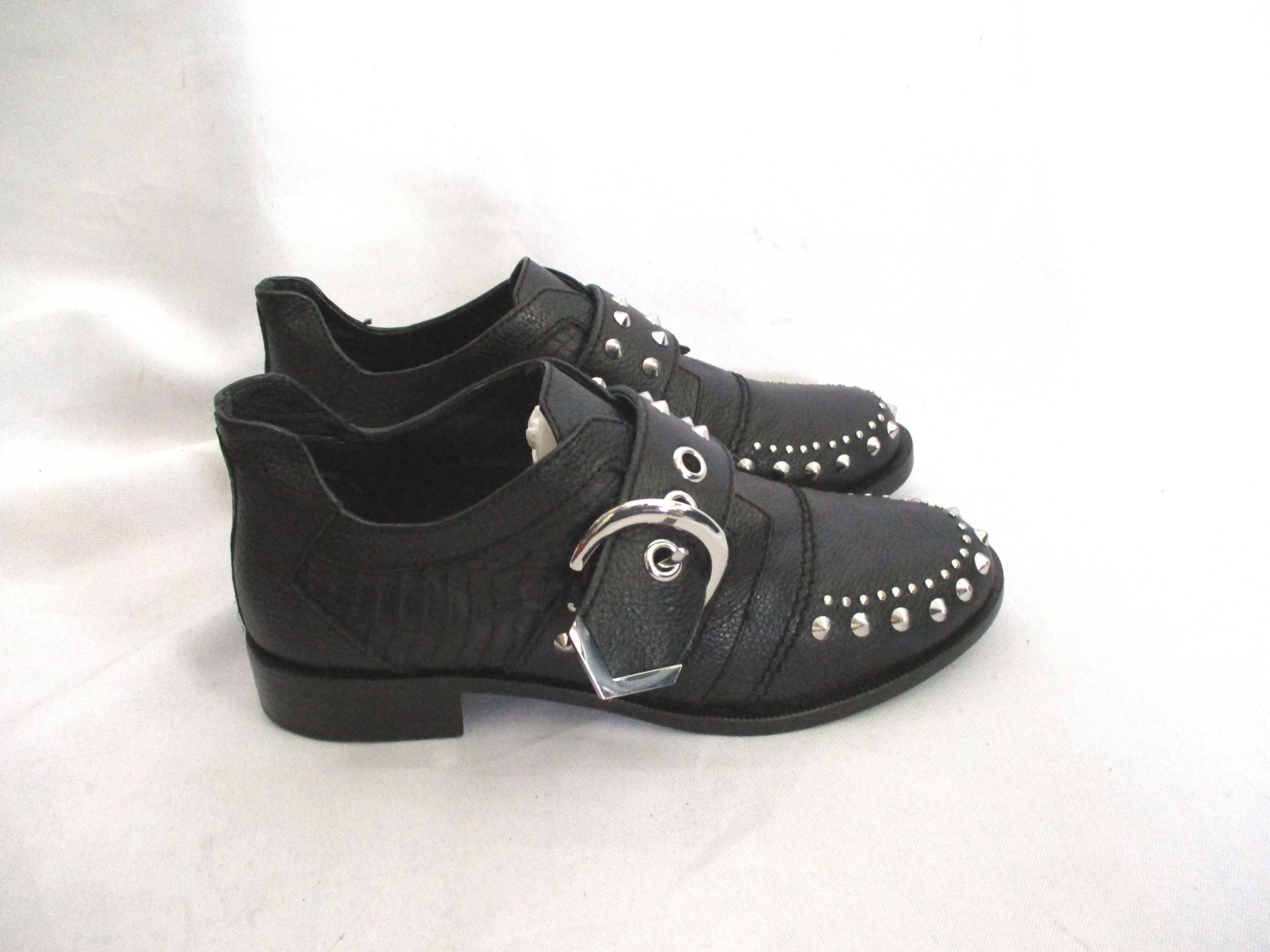 Wide Oxford Shoes NEW ZADIG & VOLTAIRE SPIKE FLAT SHOE Buckle Oxford Punk Goth 36 BLACK