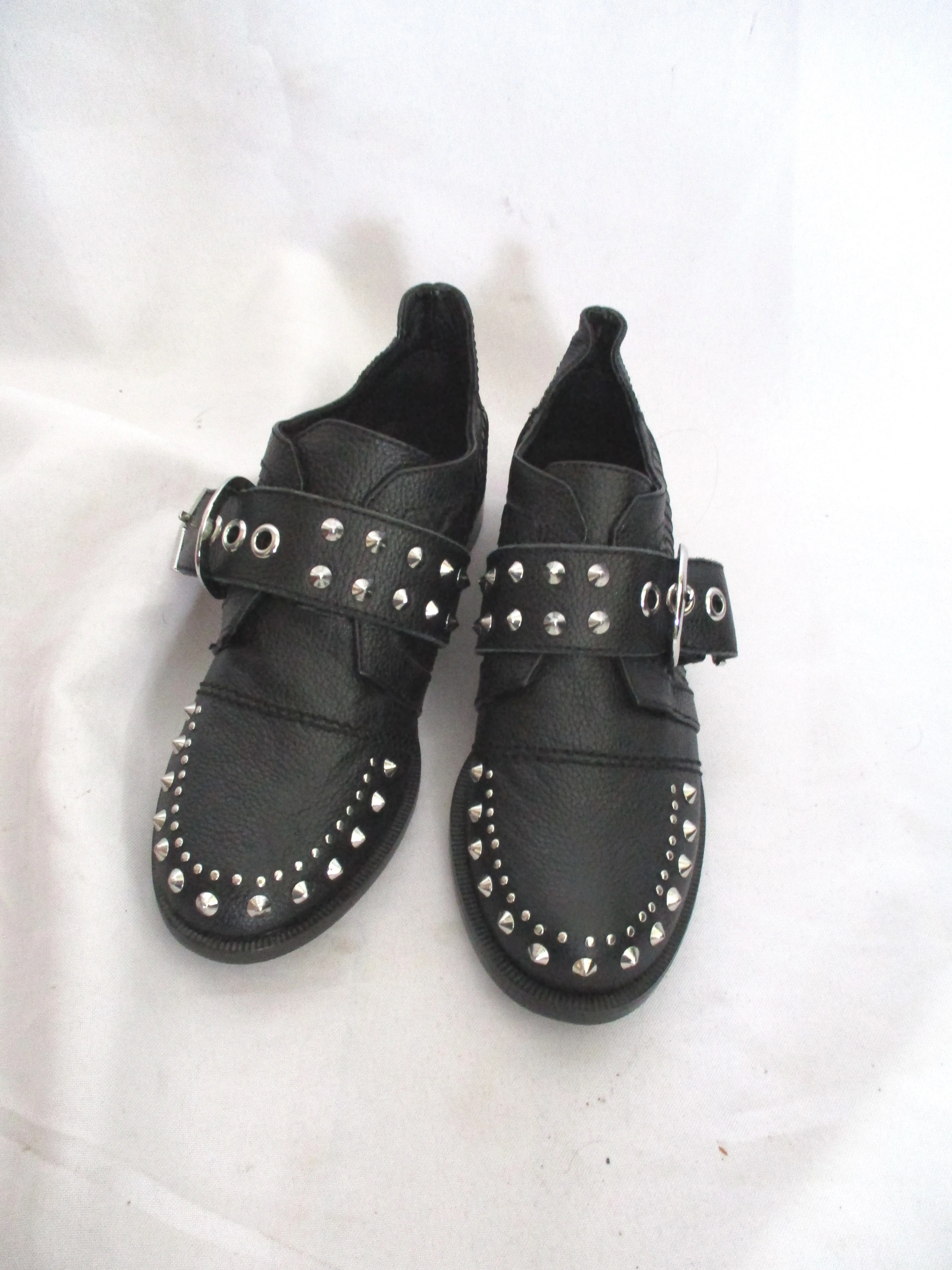 Somerville Oxford NEW ZADIG & VOLTAIRE SPIKE FLAT SHOE Buckle Oxford Punk Goth 36 BLACK