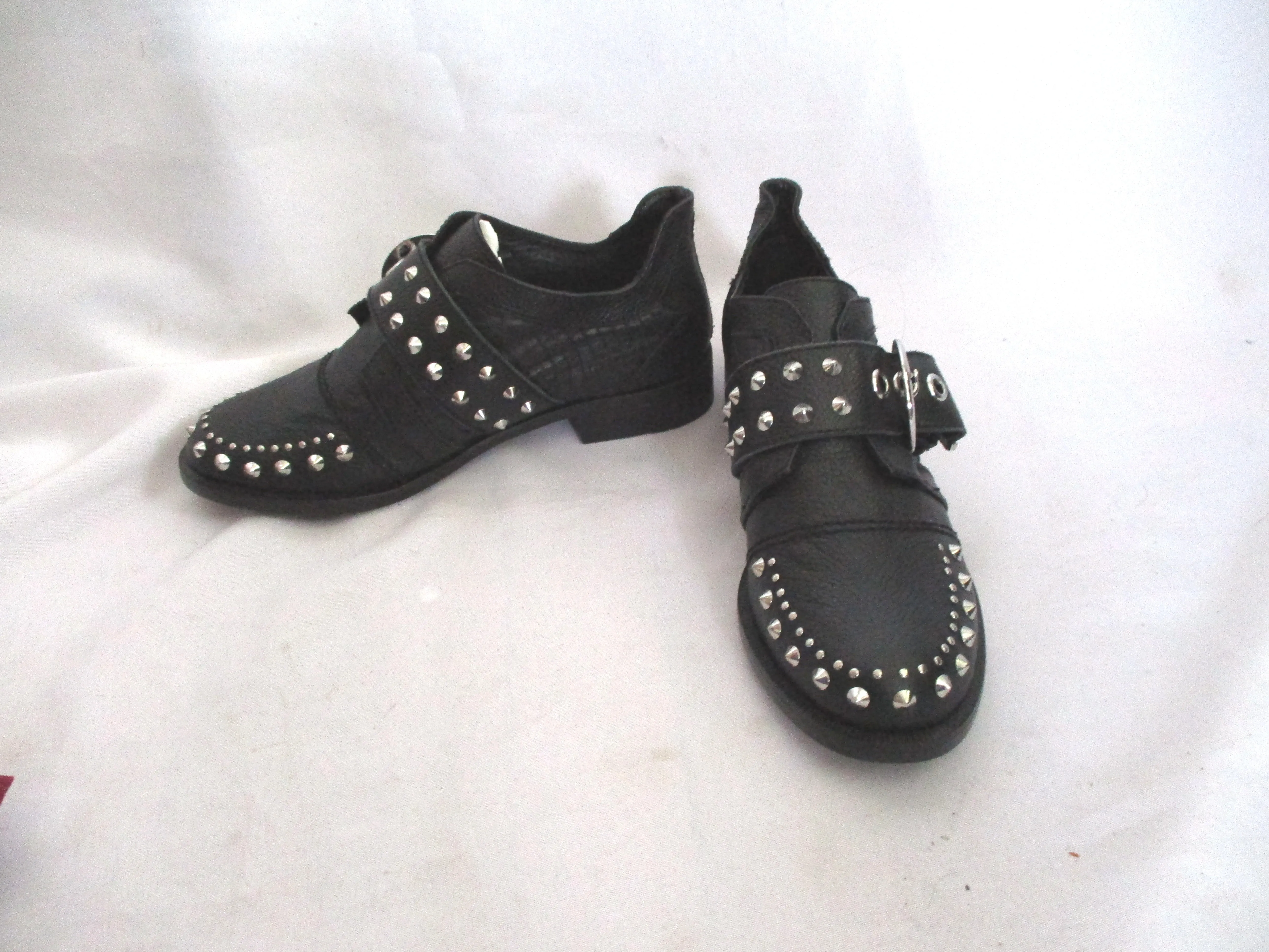 Affordable Oxford Shoes NEW ZADIG & VOLTAIRE SPIKE FLAT SHOE Buckle Oxford Punk Goth 36 BLACK