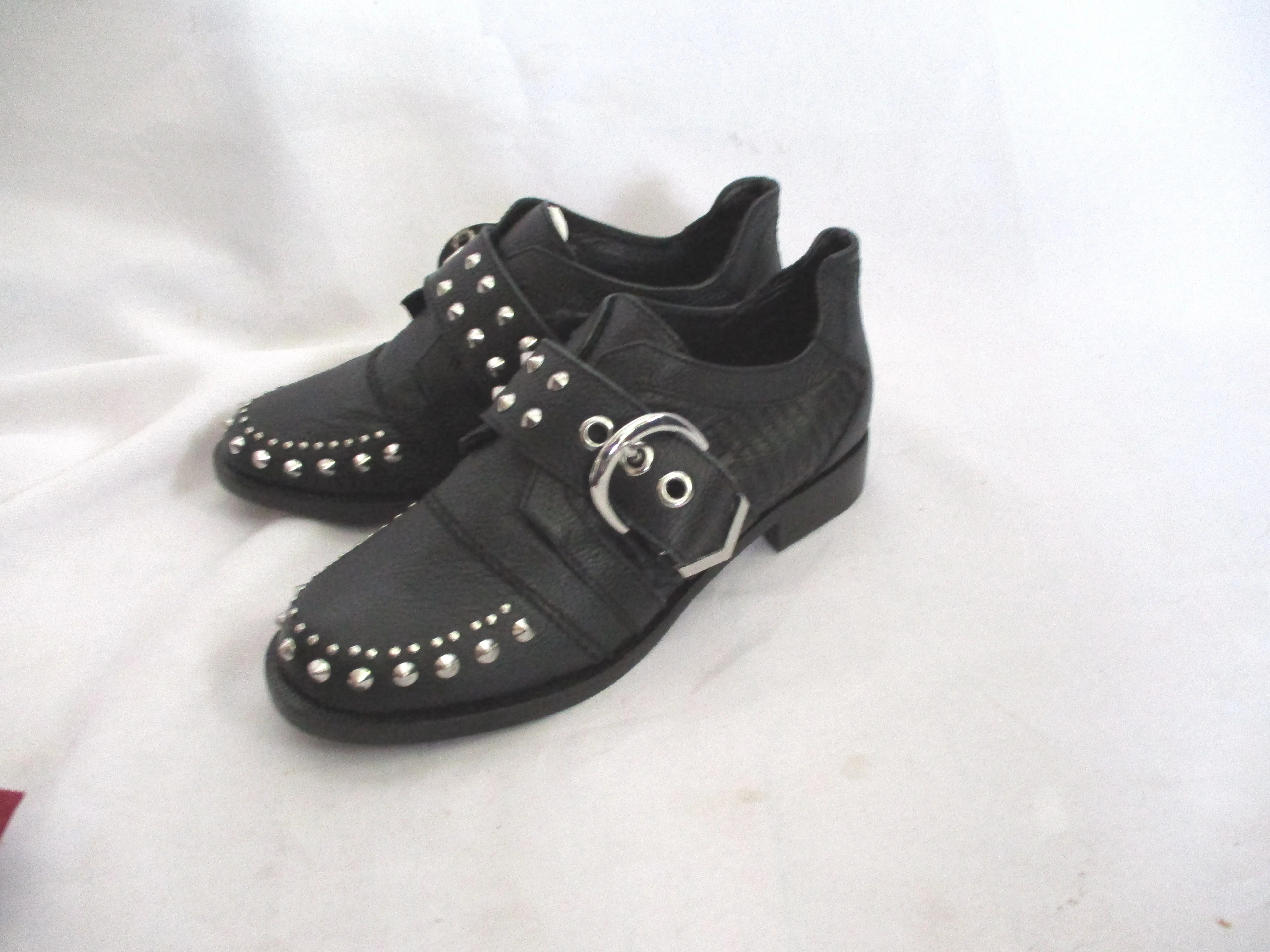 Bass Oxfords NEW ZADIG & VOLTAIRE SPIKE FLAT SHOE Buckle Oxford Punk Goth 36 BLACK