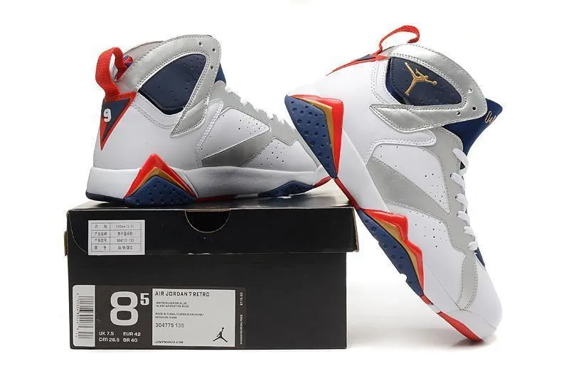 Nike Air Jordan 7 Retro White Navy Red Shoes Basketball Men Size US 7 - 13 Asics All Wrestling Shoes