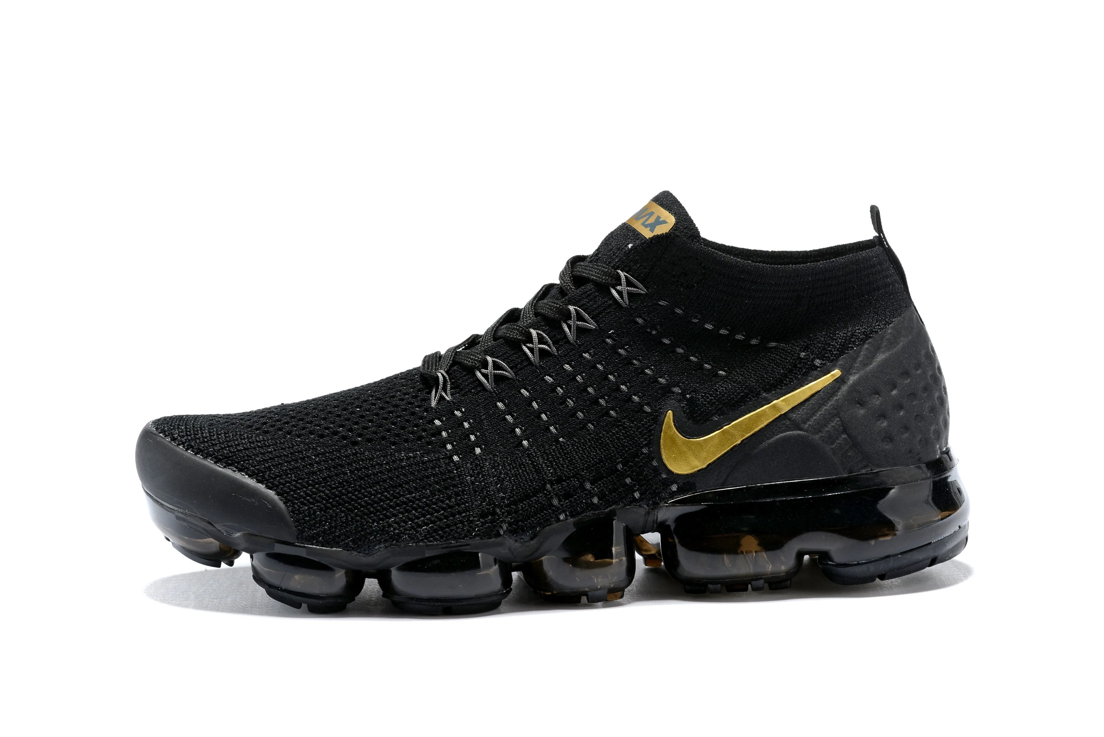 Basket Ball Sneakers Nike Air Vapormax Flyknit 2 Black Gold Shoes Sneakers Men Sale Size US 7, 8, 8.5, 9, 10, 11