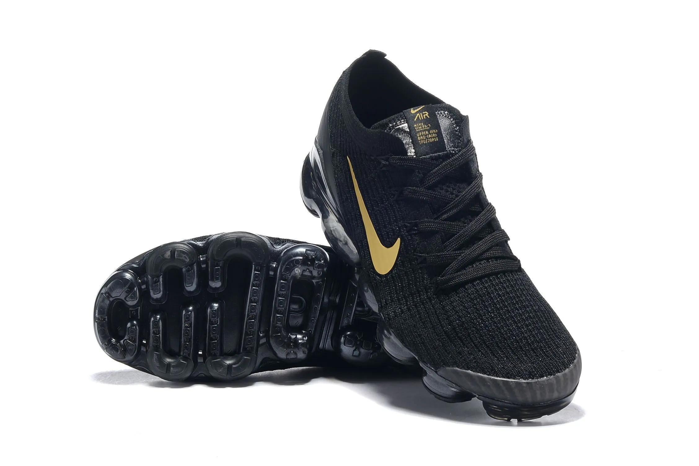 Deion Sneakers Nike Air Vapormax Flyknit 3 Black Gold White Shoes Sneakers Men Sale Size US 7, 8, 8.5, 9, 10, 11