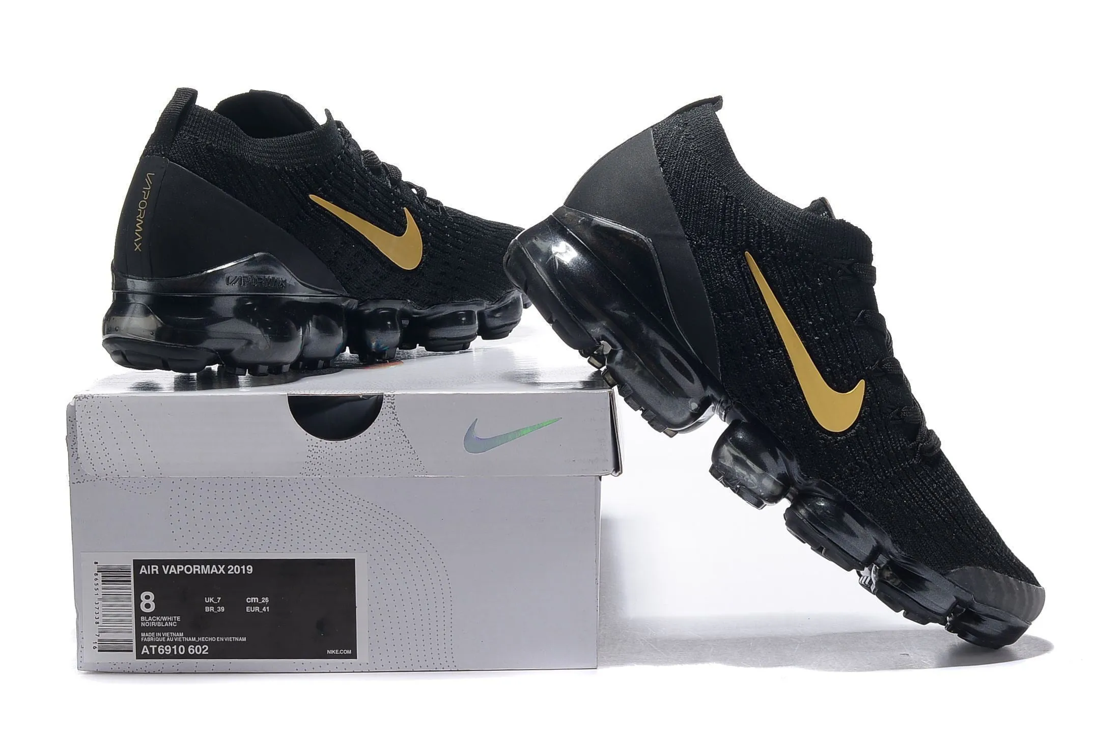 Nike Air Vapormax Flyknit 3 Black Gold White Shoes Sneakers Men Sale Size US 7, 8, 8.5, 9, 10, 11 Slip-on Sneakers