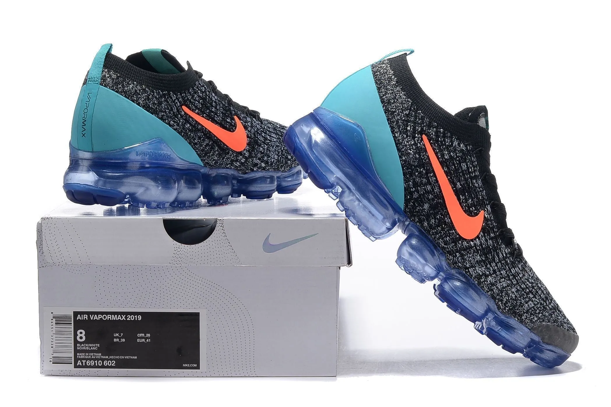 Bike Sneakers Nike Air Vapormax Flyknit 3 Black White Blue Shoes Sneakers Men Sale Size US 7, 8, 8.5, 9, 10, 11