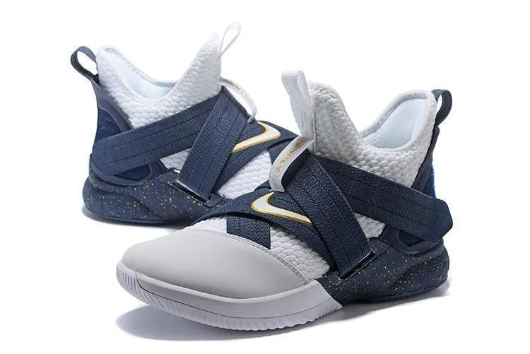 Casual Asics Shoes Nike Lebron Soldier XII 12 SFG EP White Grey Blue Shoes Sale Size US7,8,8.5,9,10,11,12