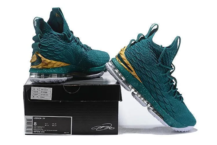 Nike Lebron XV 15 Dark Green Gold Men Shoes Sale Size US 7-12 Asics Leather Wrestling Shoes