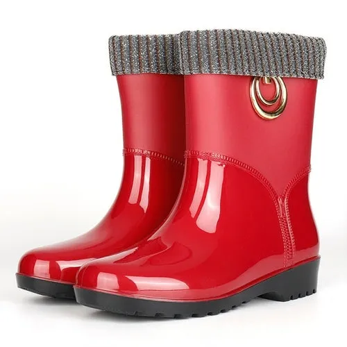 Fashion Rain Boots Women Waterproof Rubber Work Shoes Bottine Femme Best Work Boots For Concrete Construction