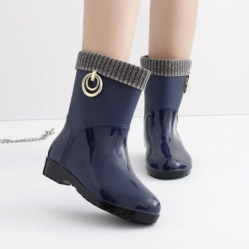 Fashion Rain Boots Women Waterproof Rubber Work Shoes Bottine Femme Best Non Metallic Work Boots