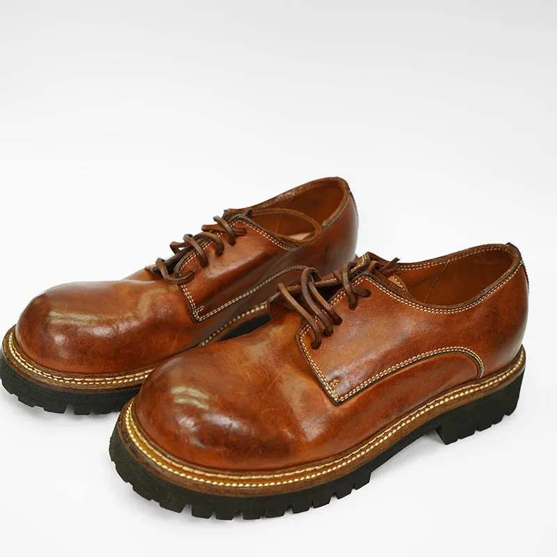 Wanted Oxfords Round Toe Derby Shoes For Women Goodyear Horse Leather Lace Up Oxfords in Brown/Black/Grey