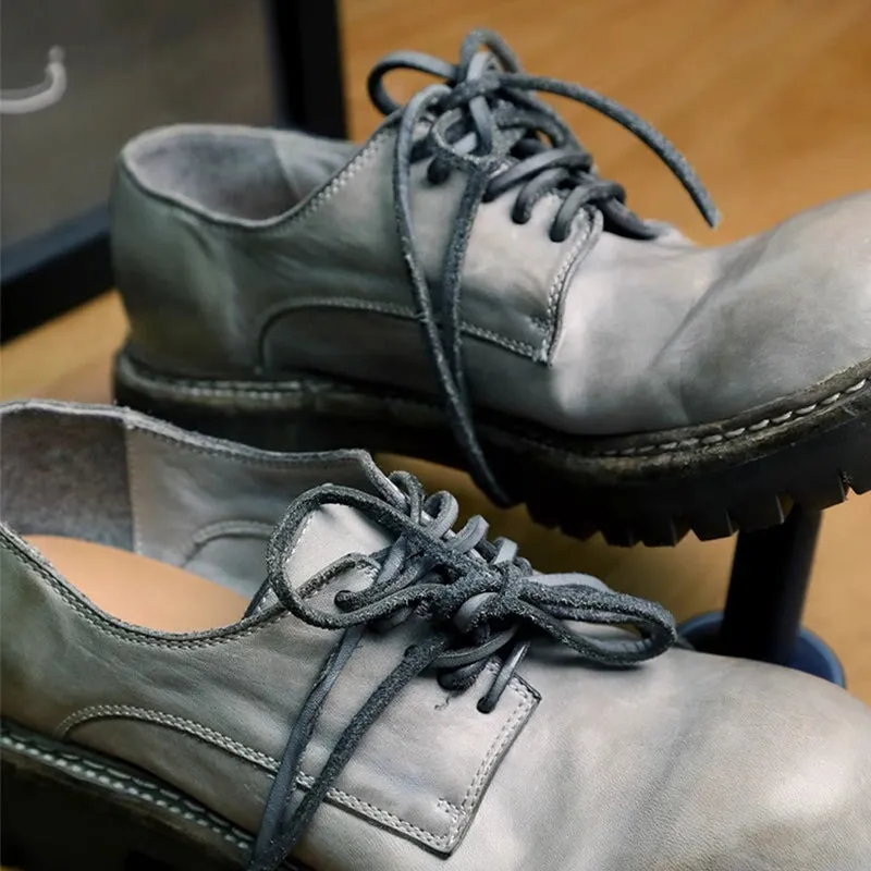 Round Toe Derby Shoes For Women Goodyear Horse Leather Lace Up Oxfords in Brown/Black/Grey Oxfords And Derbys