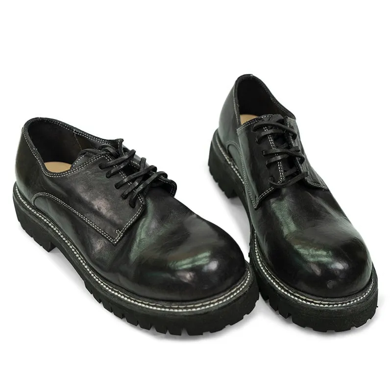 Round Toe Derby Shoes For Women Goodyear Horse Leather Lace Up Oxfords in Brown/Black/Grey Oxford Shoes And Jeans