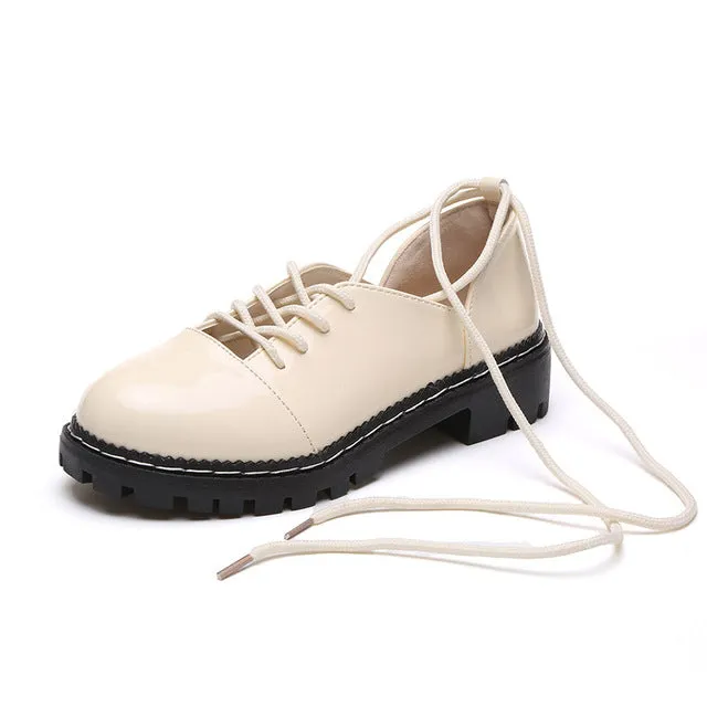 Women Oxfords Lace-Up Casual British Style Platform Shoes Upton Plain Toe Leather Oxfords