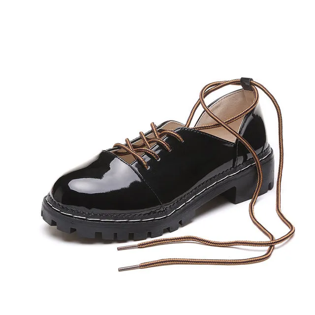 Women Oxfords Lace-Up Casual British Style Platform Shoes Oxfords With Jeans