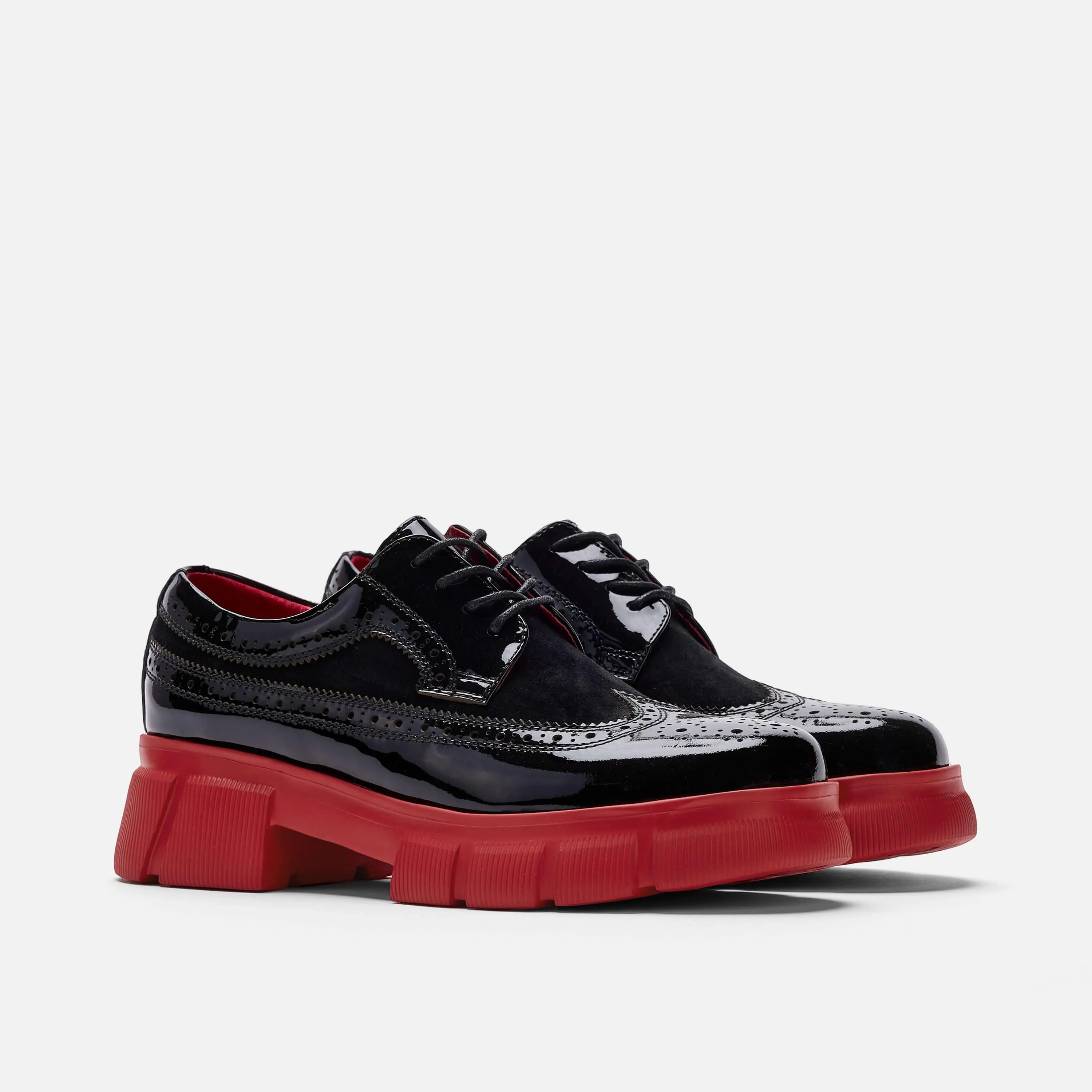Lace Up Heeled Oxfords Ms. Alexander Black/Red Leather Lug Wingtip Derby