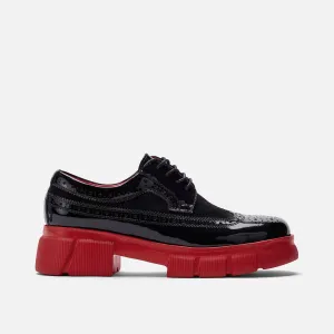 Ms. Alexander Black/Red Leather Lug Wingtip Derby Oxfords Motto