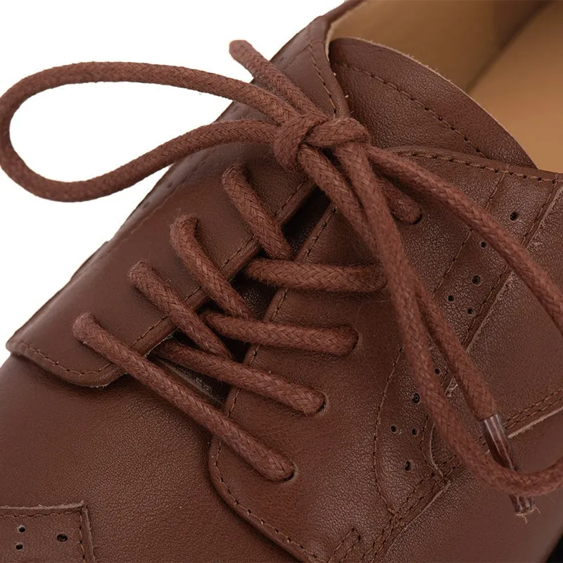 Tying Oxfords Women Lace up Oxfords Shoes Handmade Leather W Toe Cap Brogues in Brown/Black