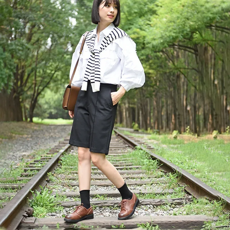 Women Lace up Oxfords Shoes Handmade Leather W Toe Cap Brogues in Brown/Black Brown Shoes