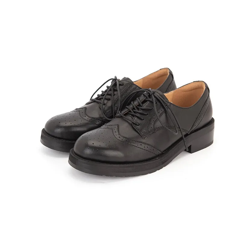 210d Oxford Material Women Lace up Oxfords Shoes Handmade Leather W Toe Cap Brogues in Brown/Black
