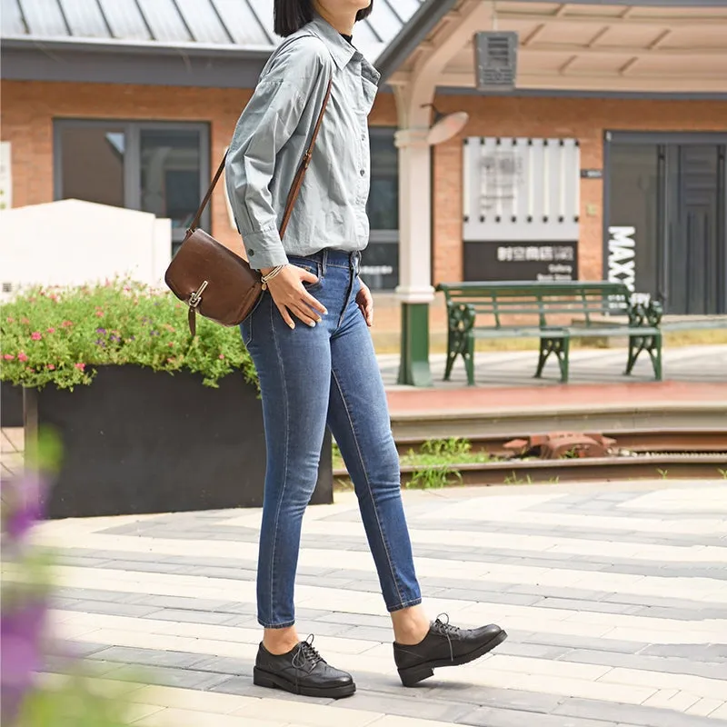 Women Lace up Oxfords Shoes Handmade Leather W Toe Cap Brogues in Brown/Black Wedge Oxfords