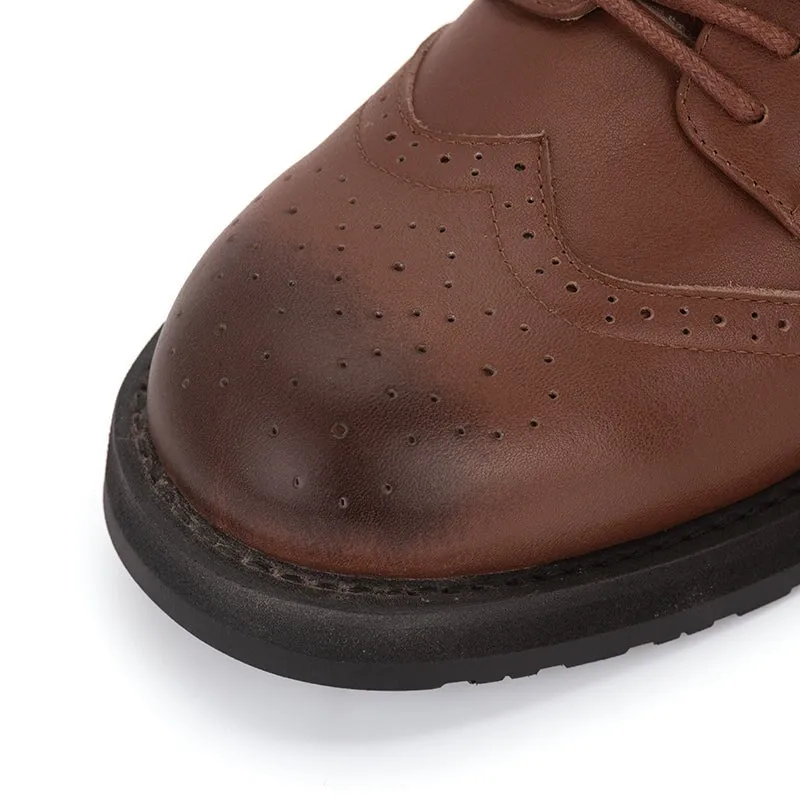 Oxfords Loafers Women Lace up Oxfords Shoes Handmade Leather W Toe Cap Brogues in Brown/Black