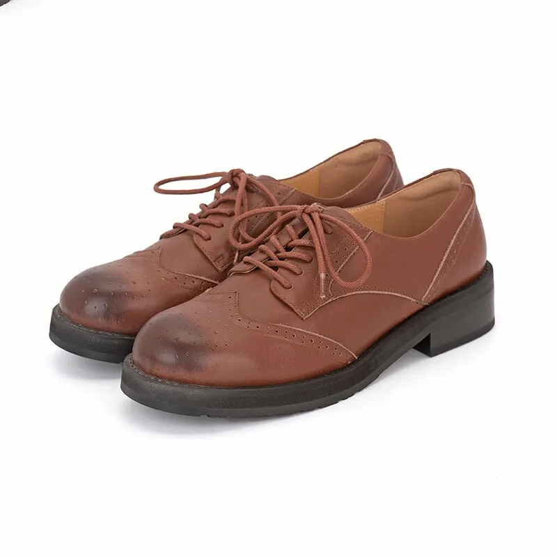 Women Lace up Oxfords Shoes Handmade Leather W Toe Cap Brogues in Brown/Black Allen Edmonds Oxford