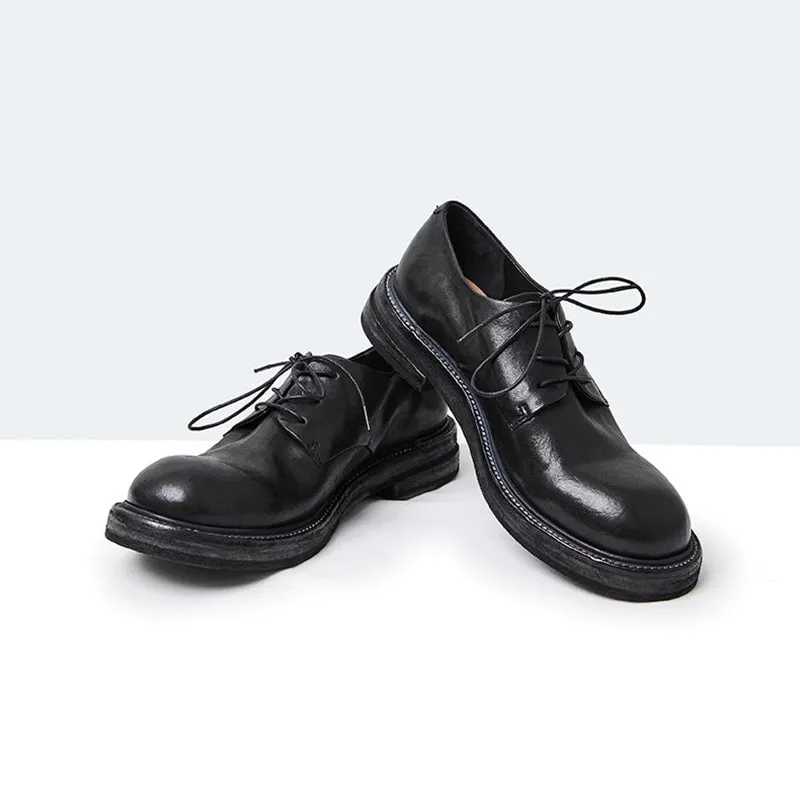 Round Toe Derby Shoes For Women Goodyear Horse Leather Lace Up Oxfords in Brown/Black/Green Oxfords For Work