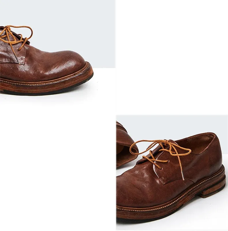 Round Toe Derby Shoes For Women Goodyear Horse Leather Lace Up Oxfords in Brown/Black/Green Oxford Athletic Club Reviews