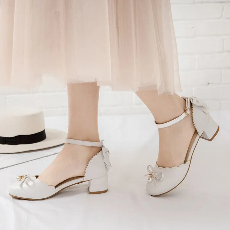 Best Sandals Resorts Ranked Women's Solid Color Round Toe Butterfly Knot Pearls Block Heel Sandals