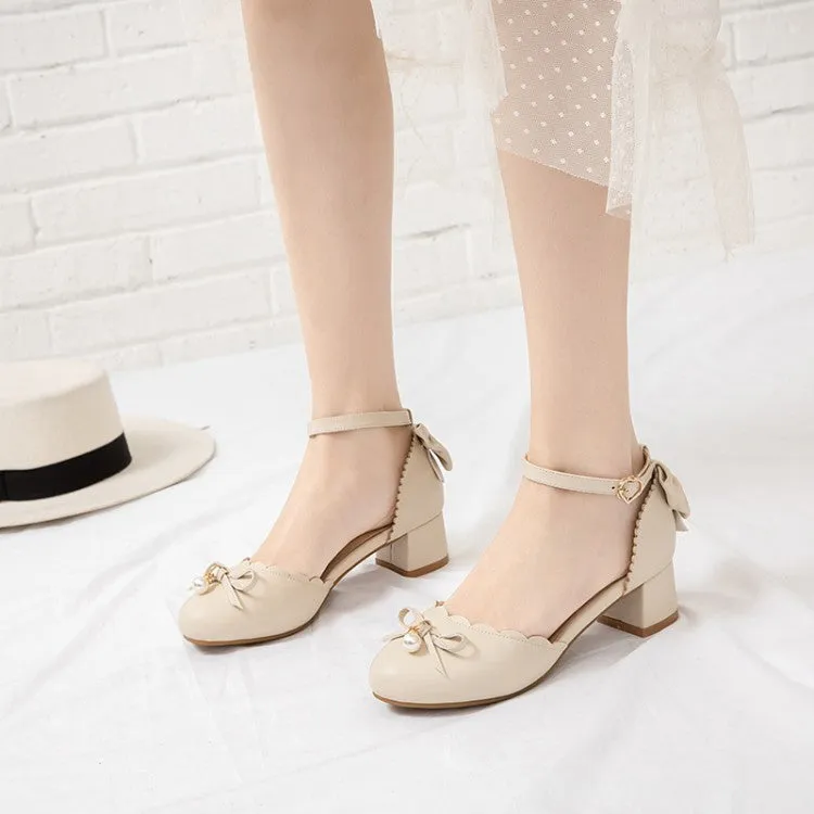 Jellly Sandals Women's Solid Color Round Toe Butterfly Knot Pearls Block Heel Sandals