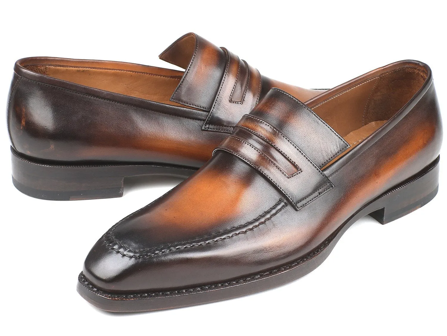 Paul Parkman Brown Burnished Goodyear Welted Loafers (ID#36LFBRW) Pascucci Loafers